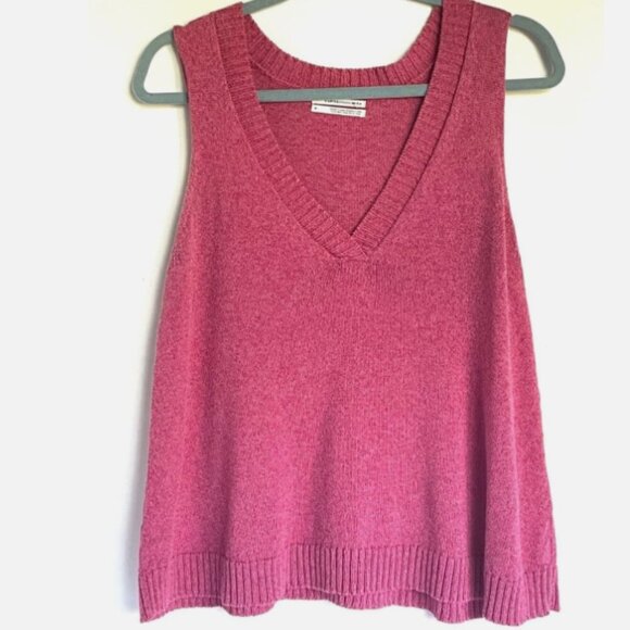 Anthropologie Tank Top Knit Womens Medium Pink V-Neck Sleeveless Cotton Blend - Picture 6 of 9